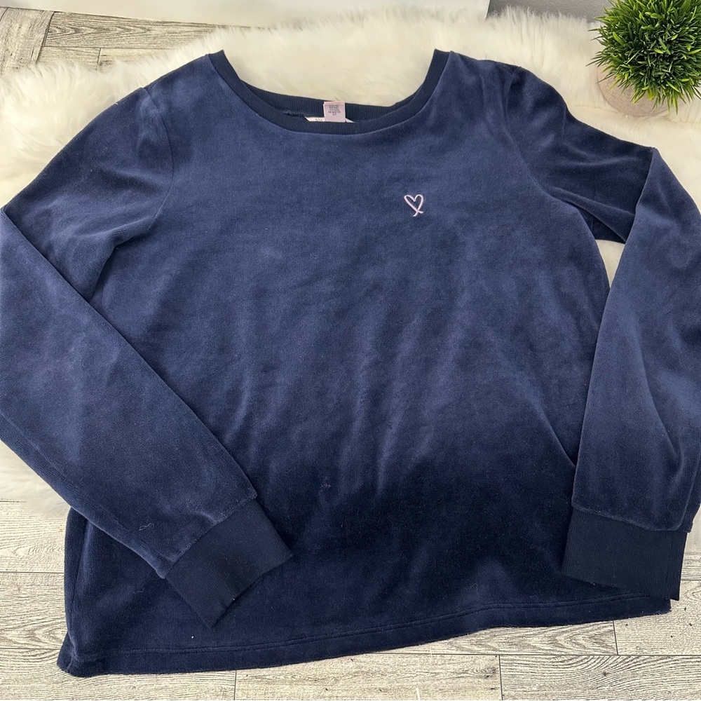 SMALL  Victoria's Secret blue Velvet Velour Open Crossback Pullover